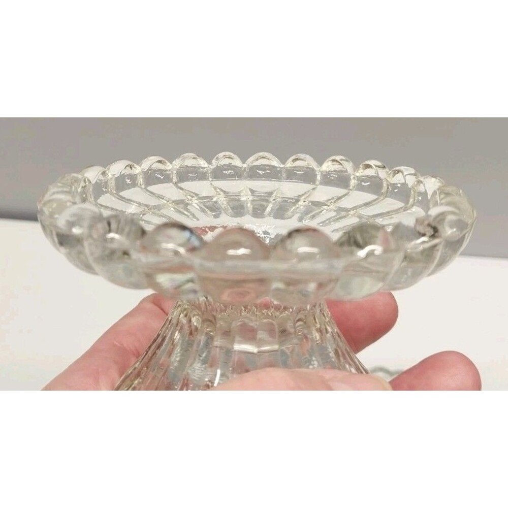 PartyLite Set 2 Clear Glass Pedestal Candle Holders Pillar Votive Taper Tealight - Picture 5 of 7